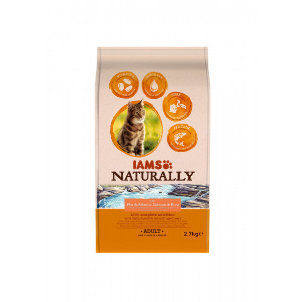 Iams Naturally - Secco Adult Gatto - con salmone e riso