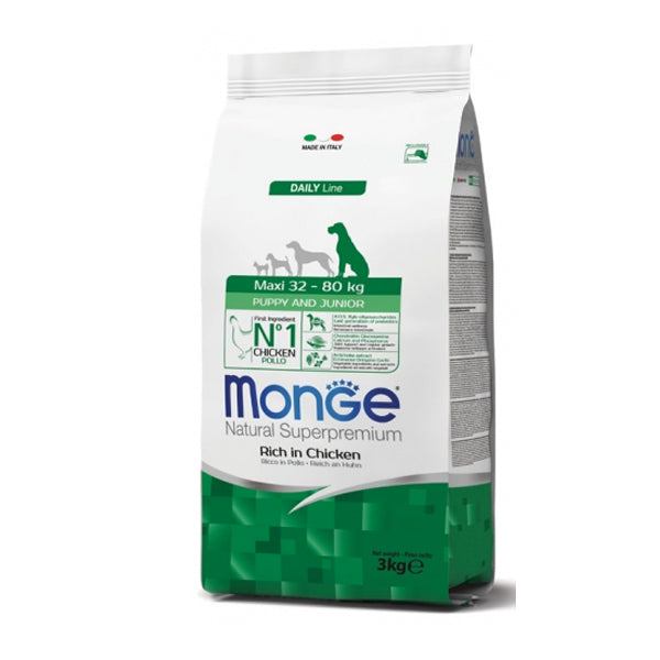 Monge Natural Superpremium cane Maxi Puppy & junior Ricco in pollo