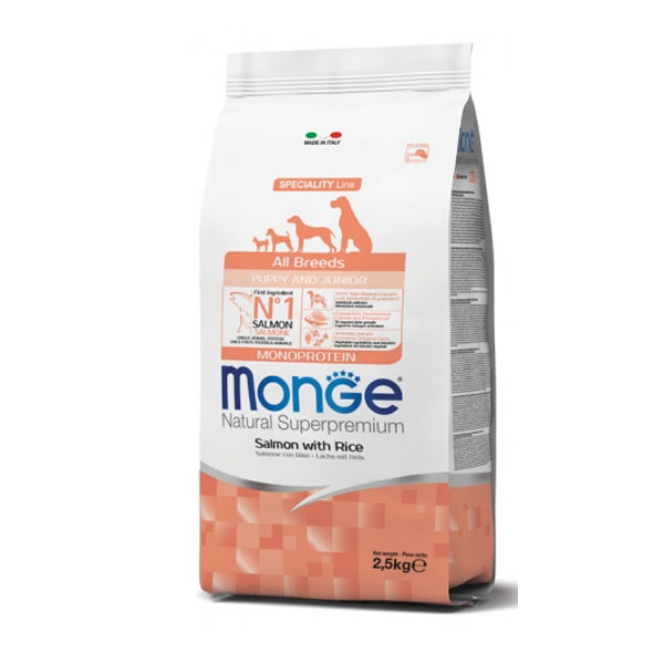 Monge Natural Superpremium Cane All Breeds Puppy & Junior Salmone con Riso