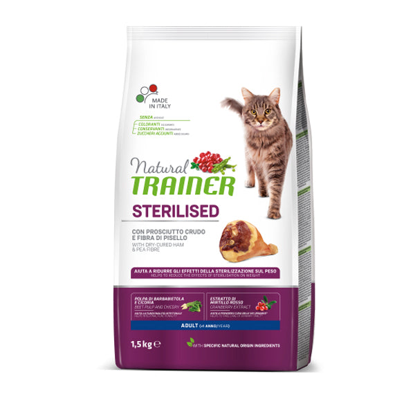 Natural Trainer Gatto Sterilised Adult con prosciutto crudo