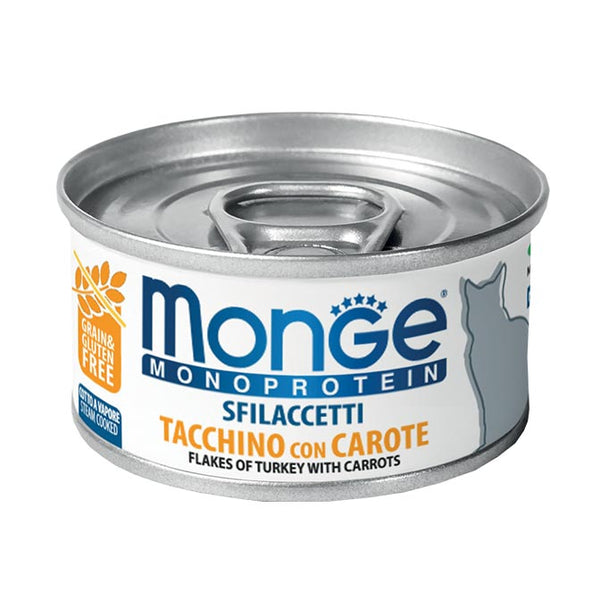 Monge Monoprotein Umido gatto sfilaccetti Tacchino con Carote