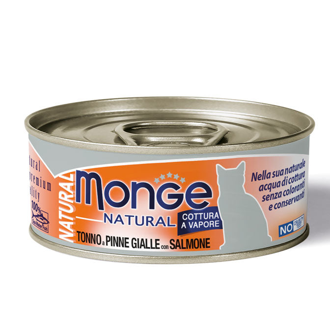 Monge Natural umido gatto Pezzetti di tonno a pinne gialle con salmone
