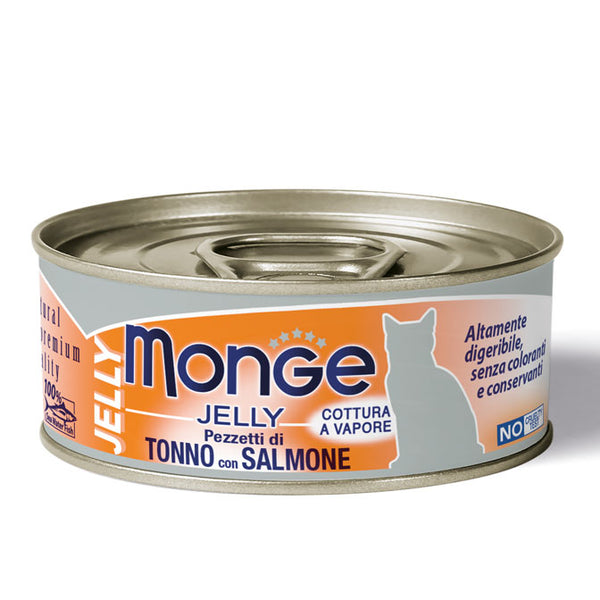 Monge Jelly monodose gatto, pezzetti di tonno bonito e salmone 85g