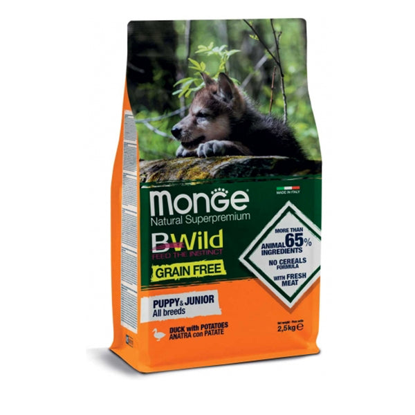 Monge BWild - Grain Free – Anatra con Patate – All Breeds Puppy & Junior