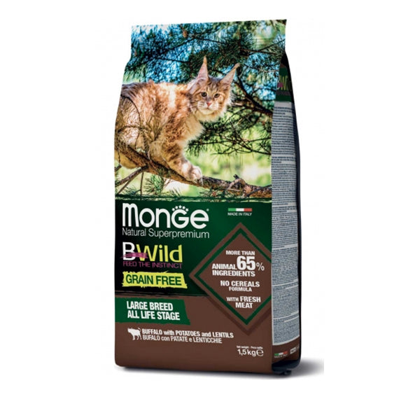 Monge Bwild Cat Adult Large Breed Grain Free All life stage Bufalo con Patate e Lenticchie 1,5 kg
