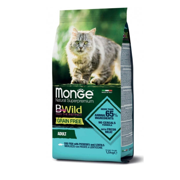 Monge BWild Cat Adult Grain Free Adult Merluzzo con Patate e Lenticchie