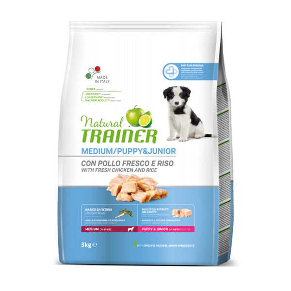 Natural Trainer Medium Puppy & Junior con Pollo Fresco e Riso