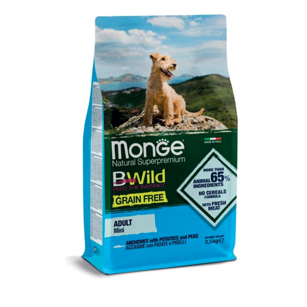 Monge BWild - Grain Free – Acciughe con Patate e Piselli – Mini Adult