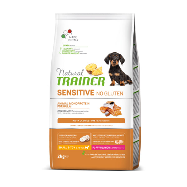 Natural Trainer Sensitive No Gluten Small&toy Puppy & Junior con Salmone e Cereali Integrali