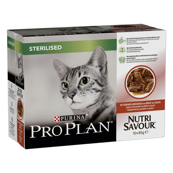 Purina Pro Plan Adult Sterilised Umido Gatto con Manzo in Salsa Multipack 10x85G