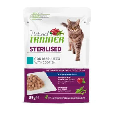 Natural Trainer Gatto Sterilised con merluzzo - Umido - Busta 85G