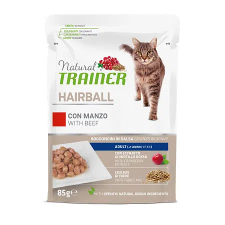 Natural Trainer Gatto Hairball Busta 85G - Manzo - Umido