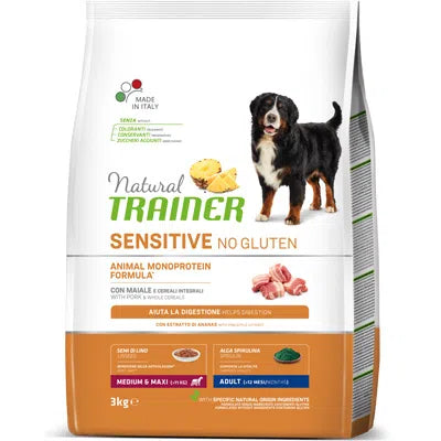 Natural Trainer Sensitive No Gluten Adult Medium e Maxi Monoproteico con Maiale